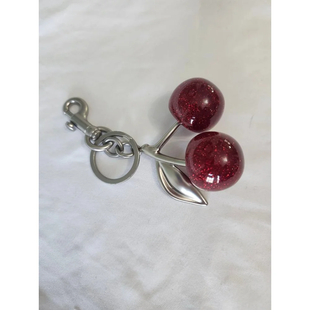 Cherry Keychain Bag Charm Red Silver
